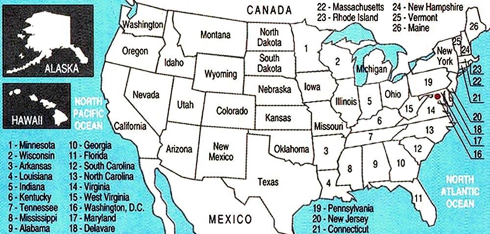 штаты сша список на карте